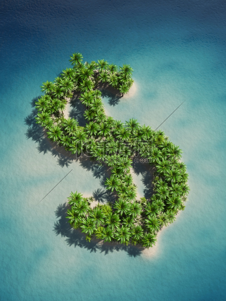 美元形状岛屿的3D渲染