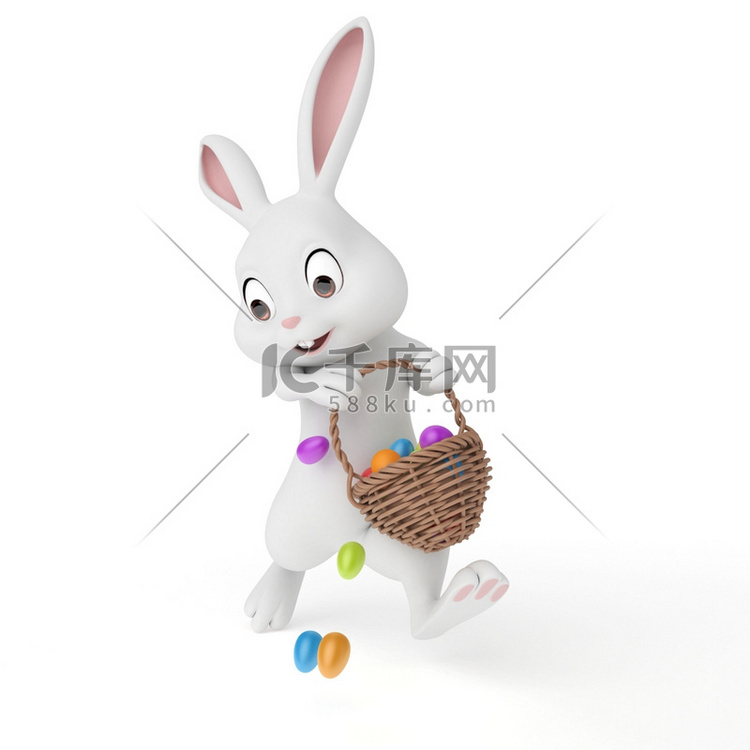 一只可爱的复活节兔子的3D渲染