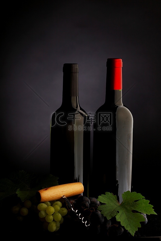 两瓶红葡萄酒和白葡萄酒