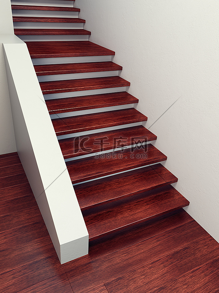 木质楼梯，高分辨率3D渲染