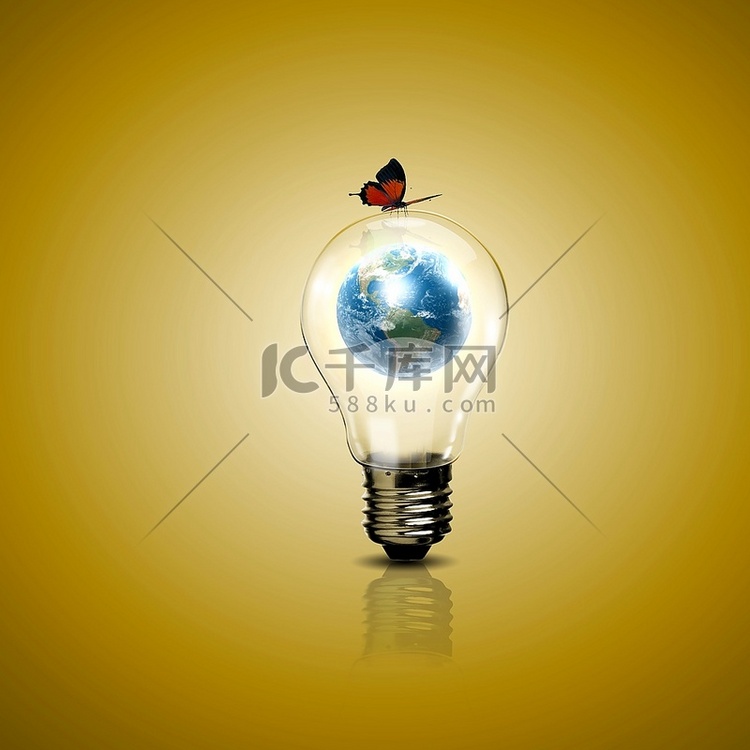 电灯泡及其内部的地球作为绿色能