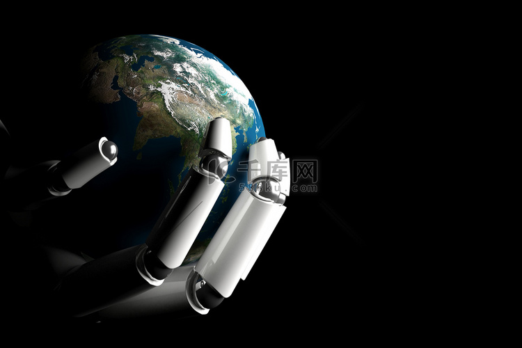 Cyborg hand protecting earth