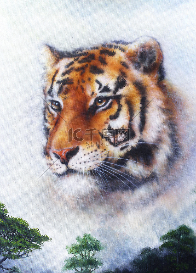 一幅美丽的画只老虎看背景