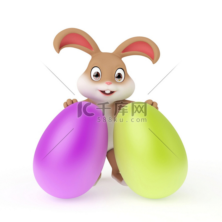 一个可爱的复活节兔子的3d渲染