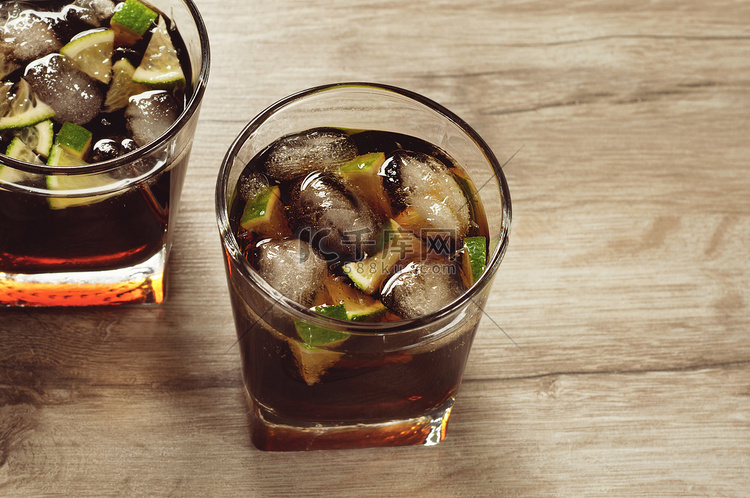 Cocktail with cola and ice