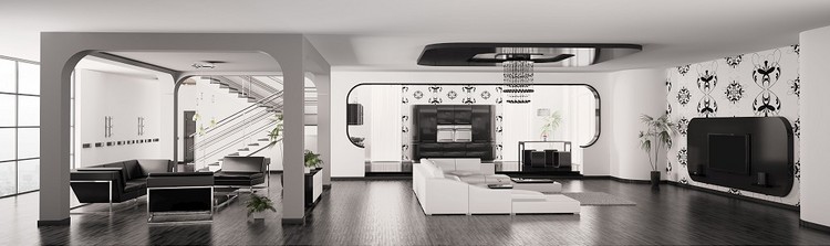 现代公寓室内客厅大厅厨房全景3