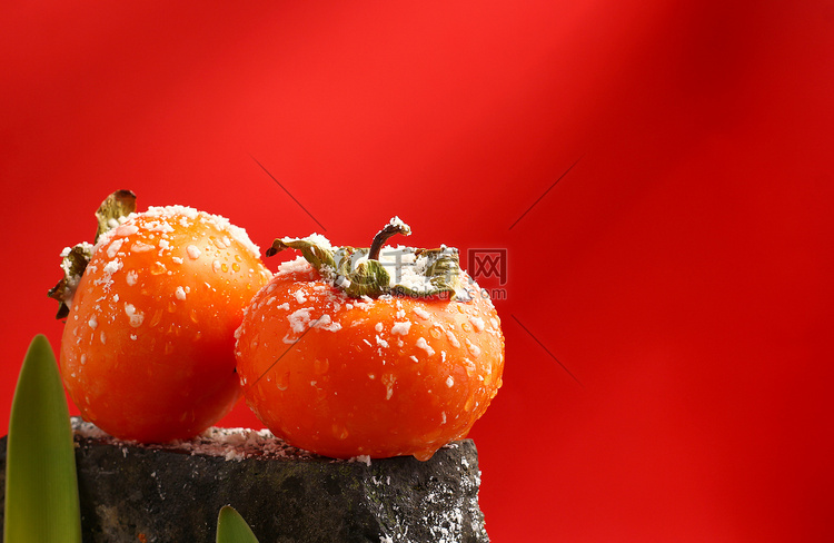 霜降棚拍柿子24节气红色摄影图