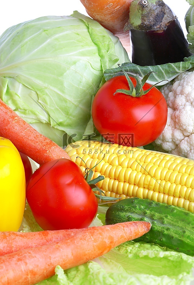 各种蔬菜的照片。健康食品