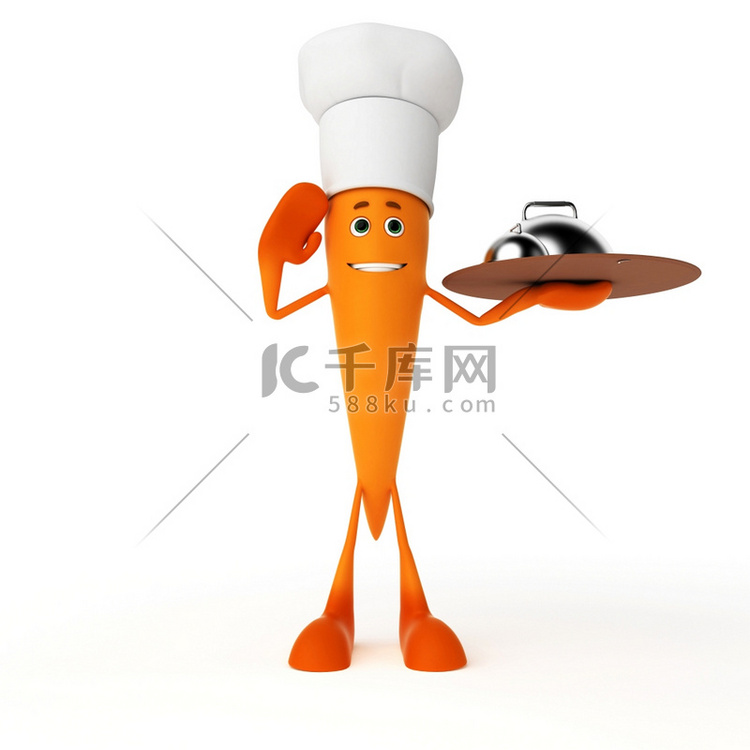 食物角色胡萝卜的3D渲染插图