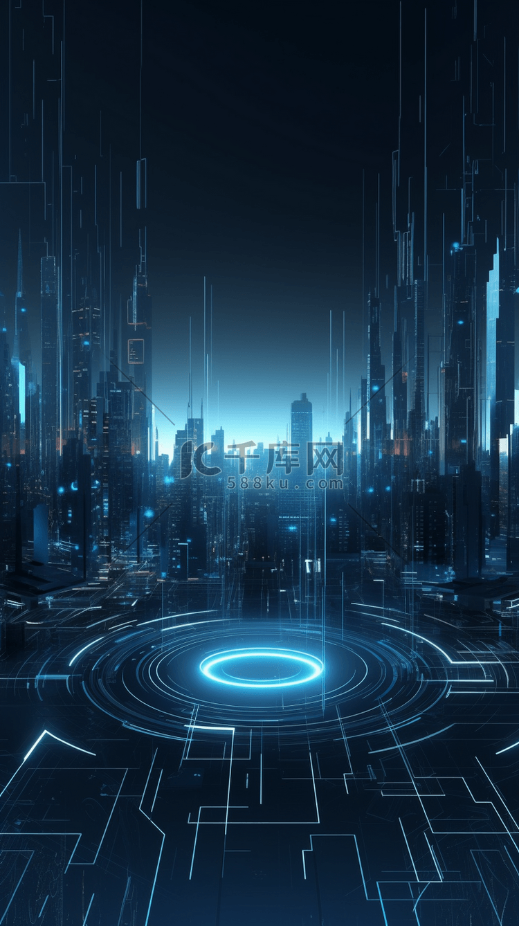 科技光线蓝色数字城市背景