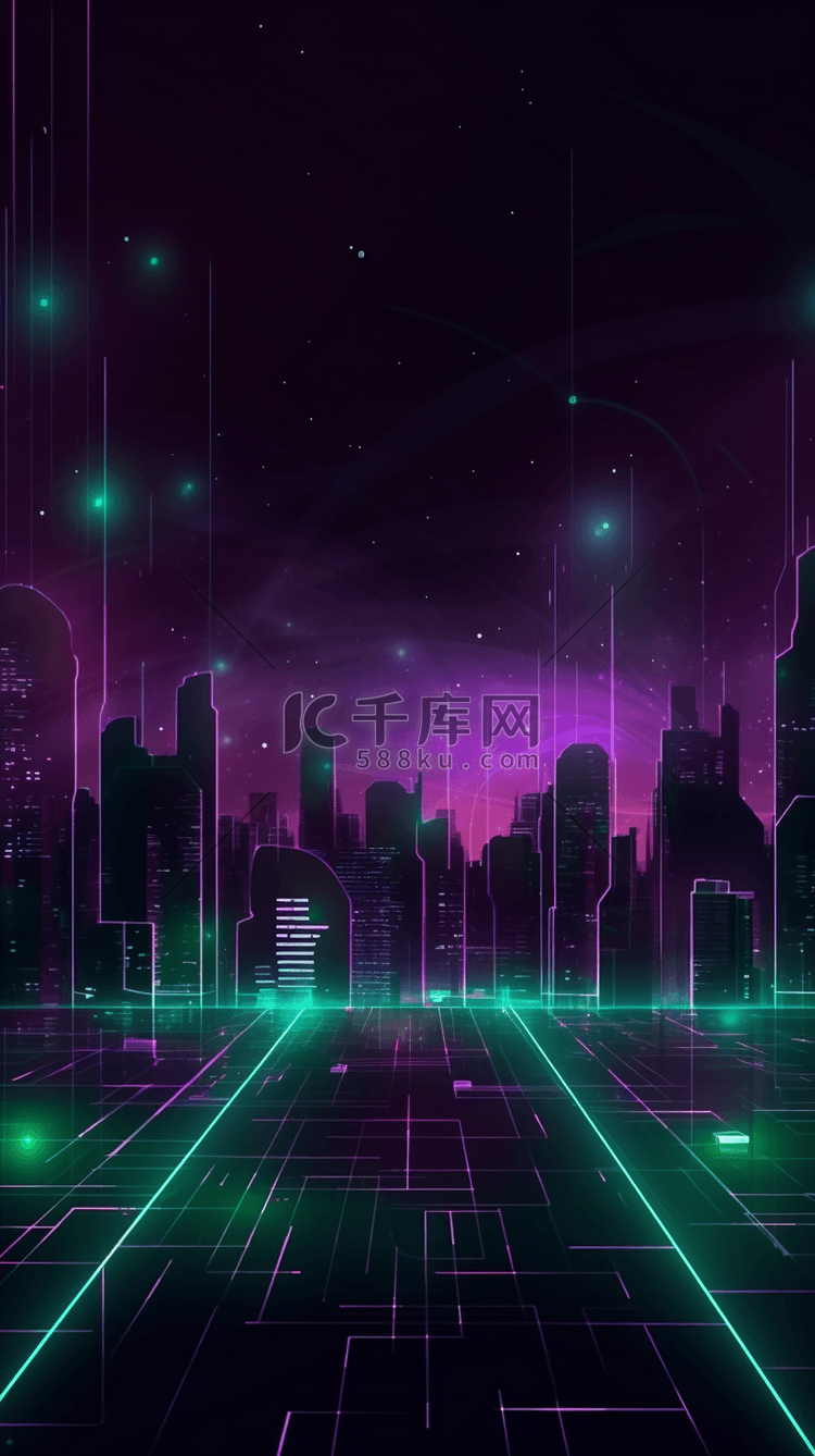 科技数字城市紫色发光背景