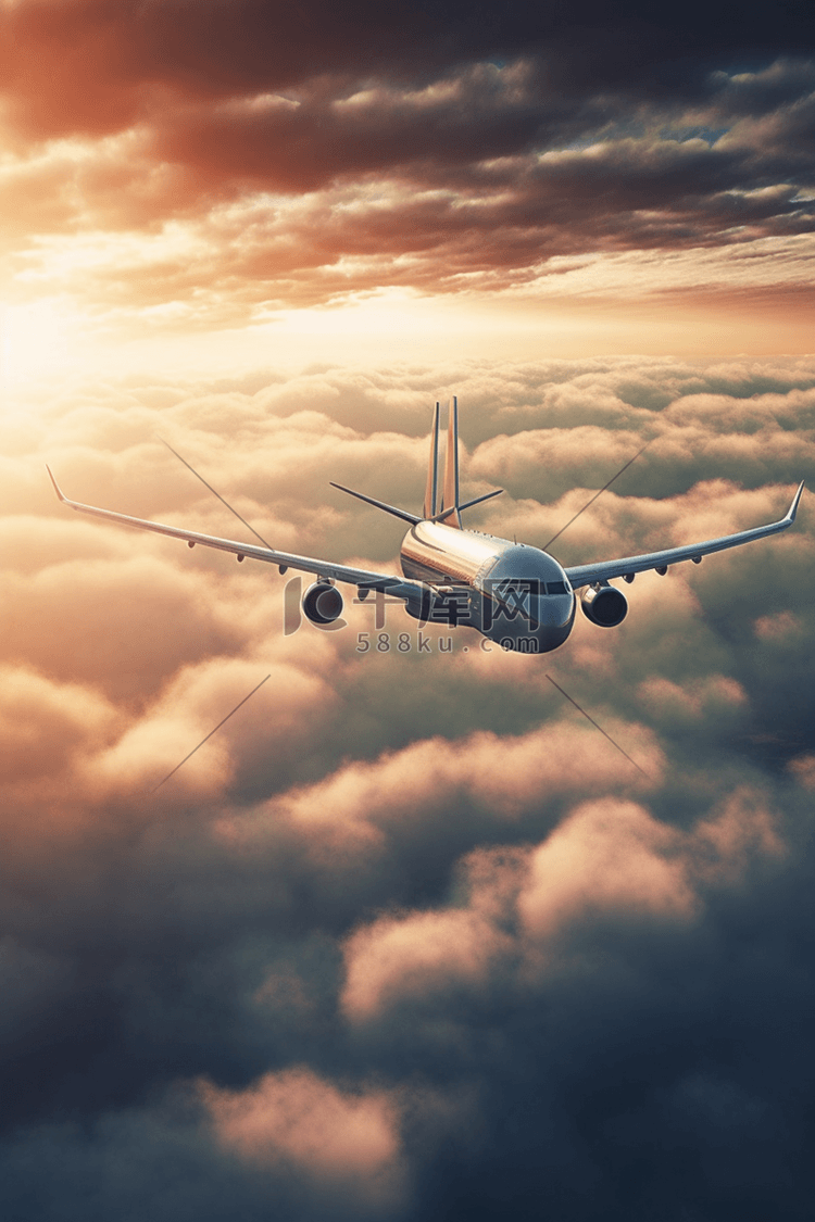 乘客乘坐飞机在云层上飞行