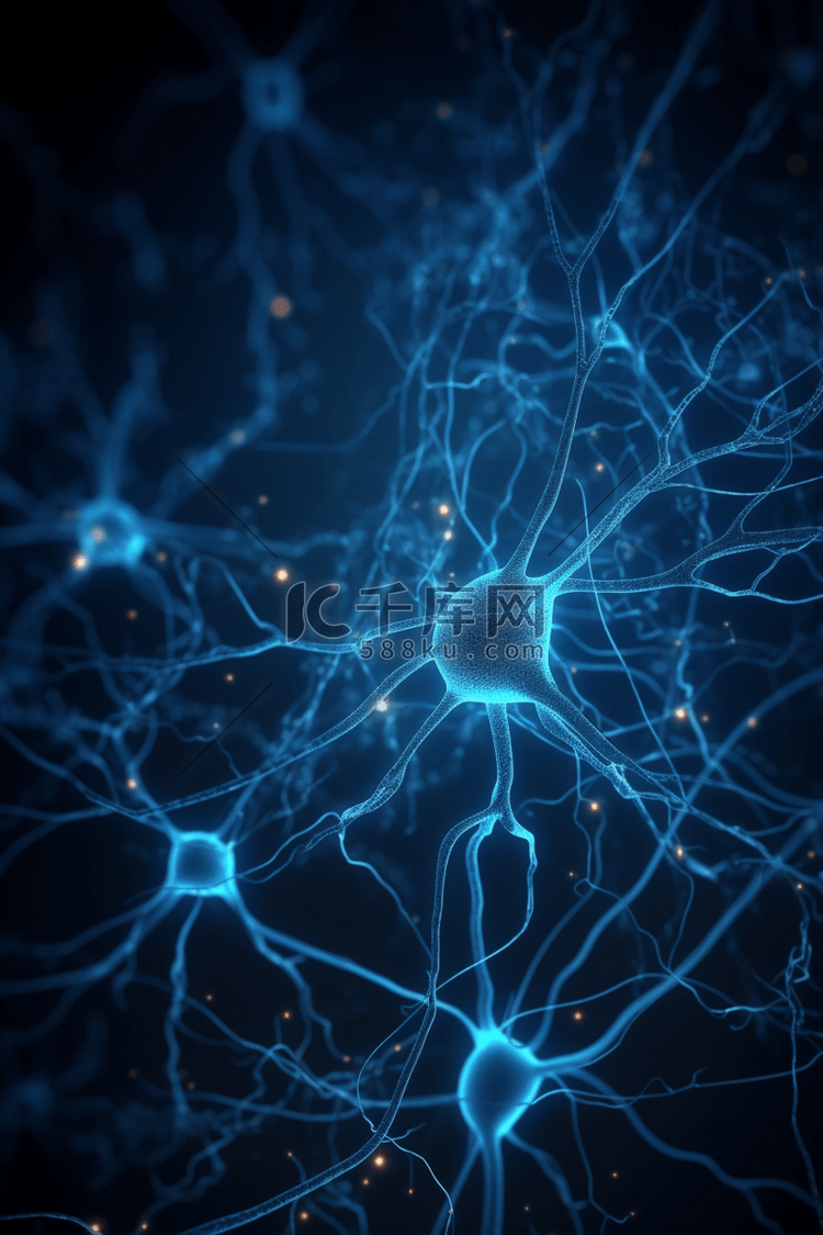 3D大脑中的神经元深蓝色