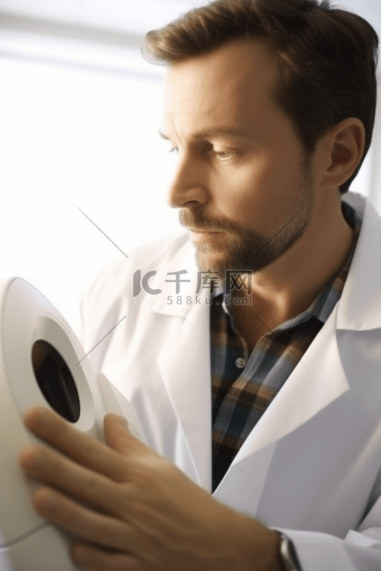 现代临床中年男性超声扫描近照。