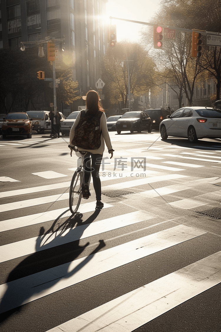 快速骑自行车通过人行横道的交通