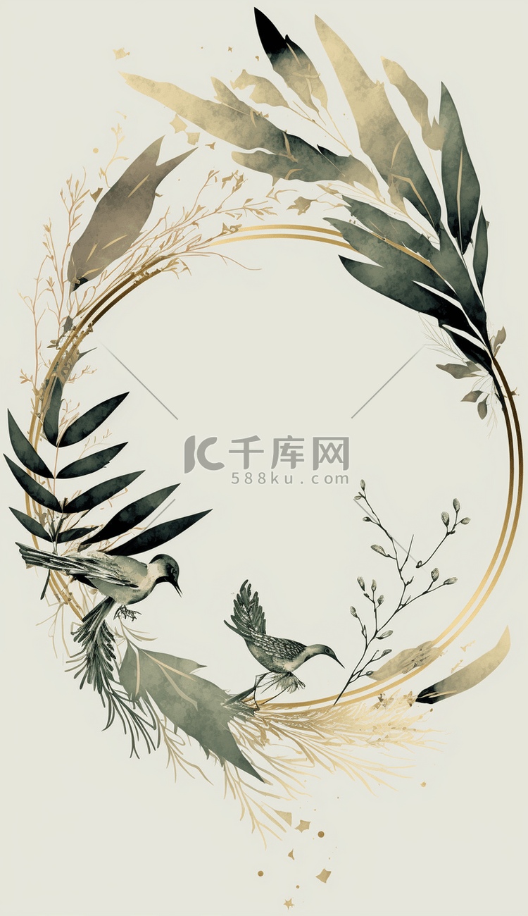 中国风鎏金花鸟边框叶子边框