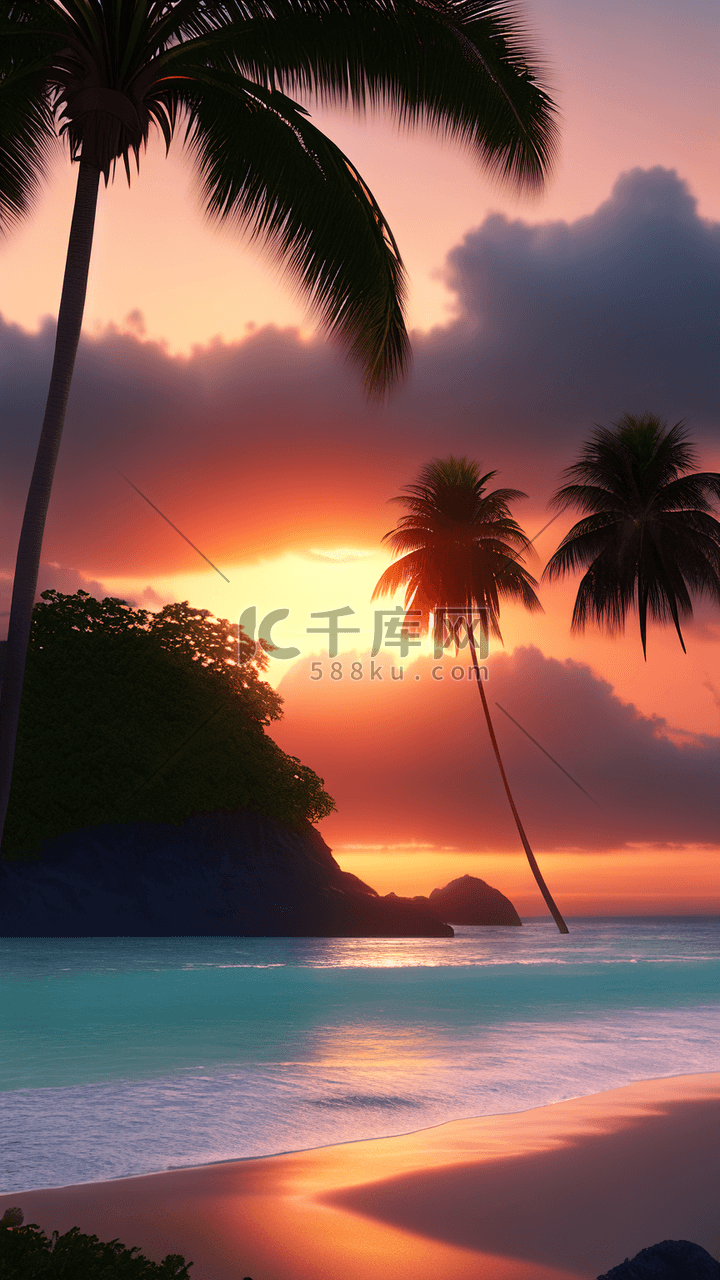 美丽日落海景电影椰子树
