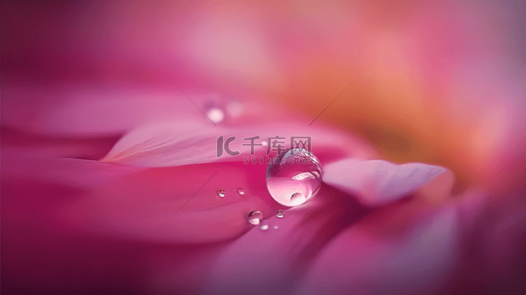 晶莹剔透的露珠和精致粉色花瓣