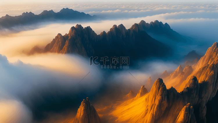 航拍视角黄山云海风景