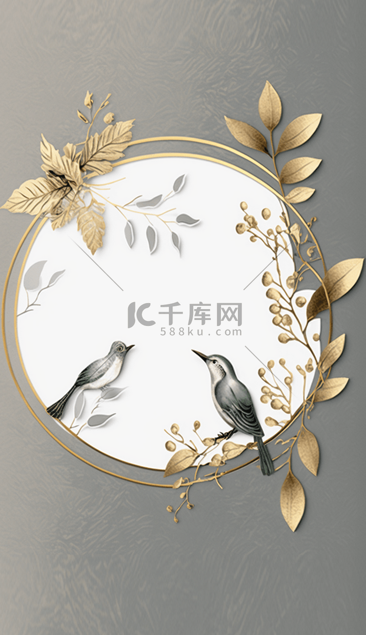 中国风鎏金花鸟边框叶子边框