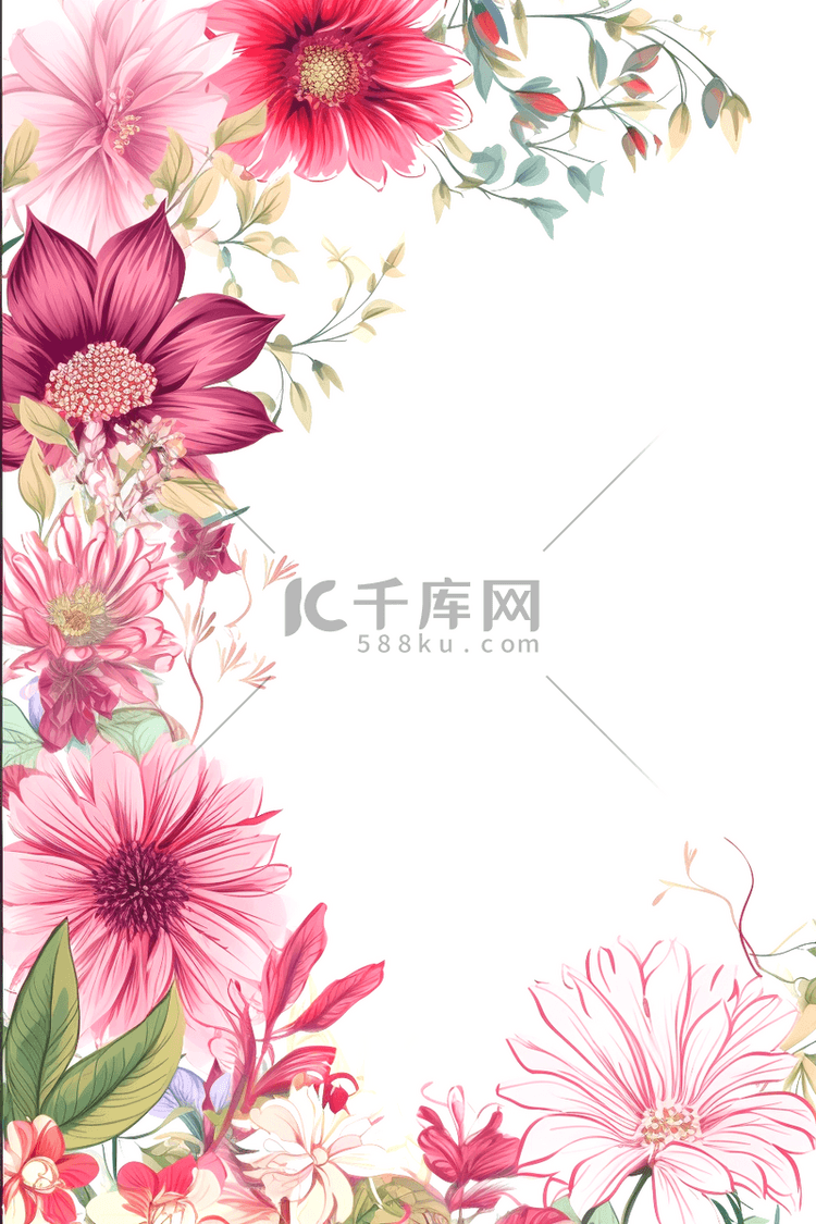 清新可爱花卉边框装饰背景