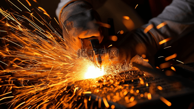 金属焊接特写照片。焊接工作。
