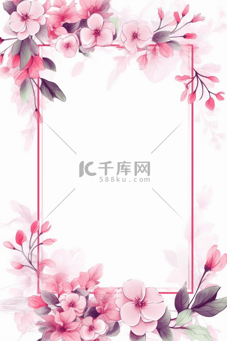 清新粉色可爱花卉边框装饰背景