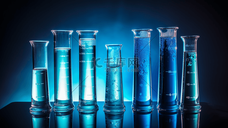 试管的蓝色液体实验室玻璃器皿化