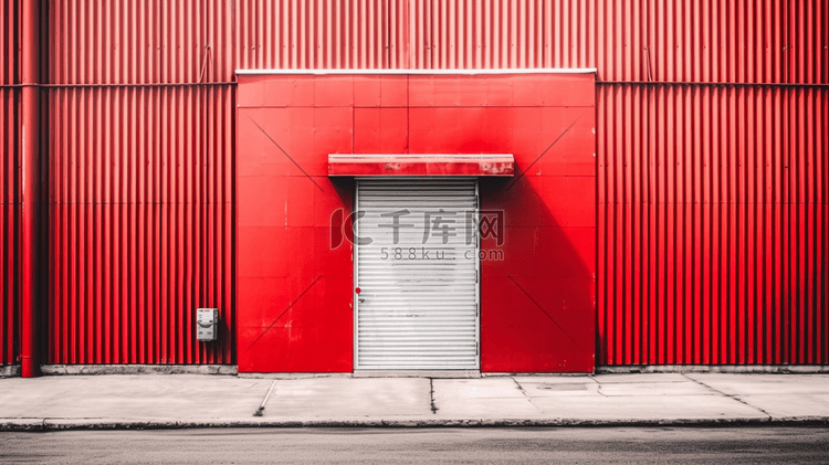 工业园区红色大门的钣金厂墙。工