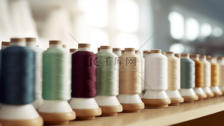 用于纺织工业的桌子上的羊毛和线