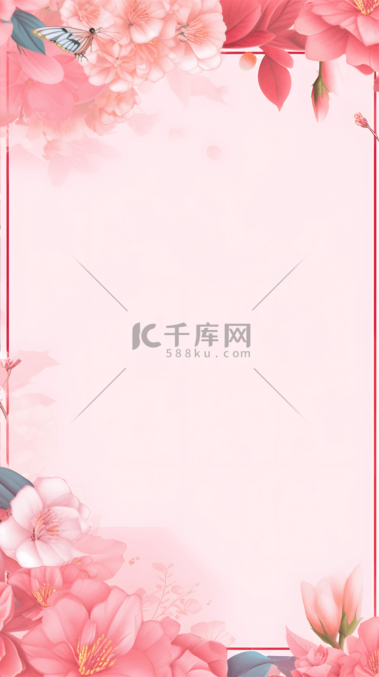粉色花卉边框装饰背景
