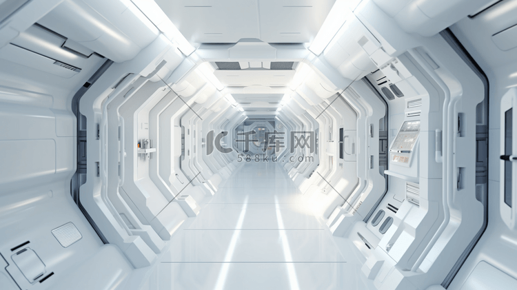 科幻太空站走廊或未来主义室内。
