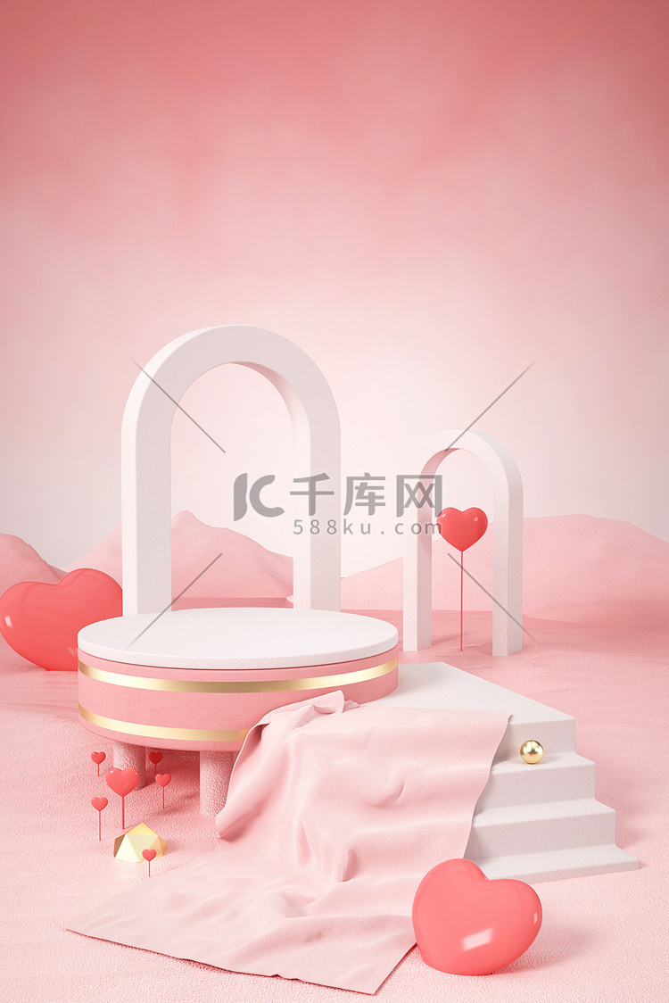 C4D电商舞台粉色小清新场景海报
