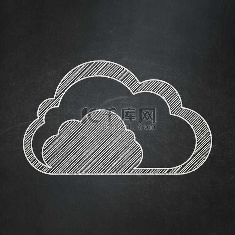 云技术概念： 黑板背景上的云