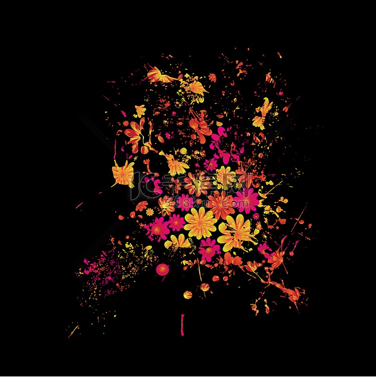 花卉黑色溅墨