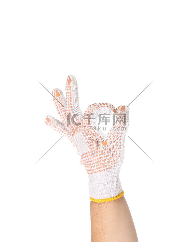 显示 ok 标志的薄工作手套。