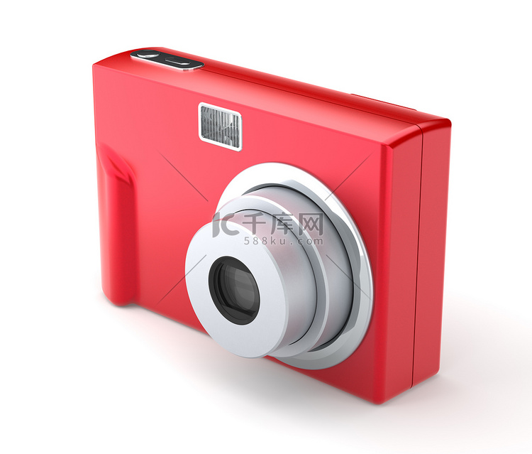 白色背景上的红色数码紧凑型相机