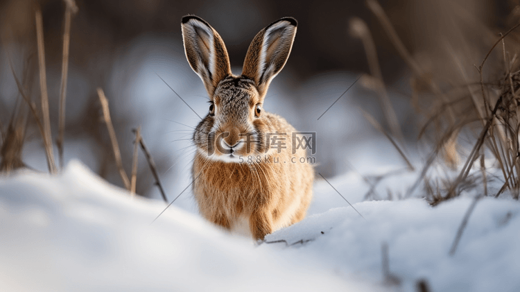 跑在冬天领域的野兔