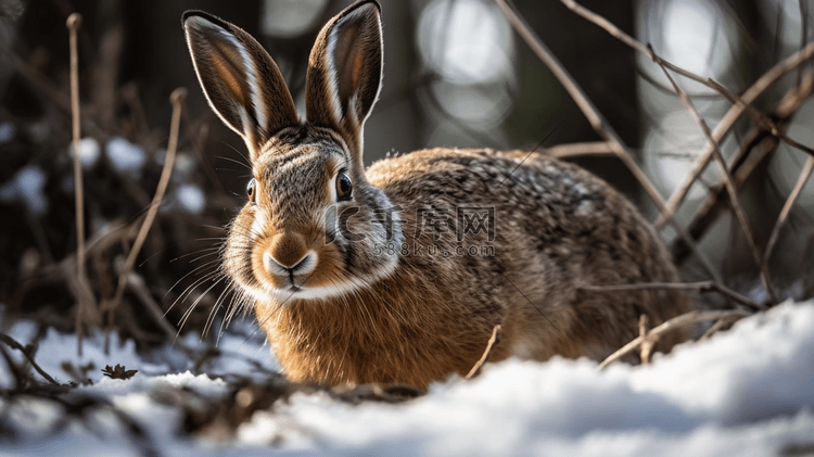 跑在冬天领域的野兔