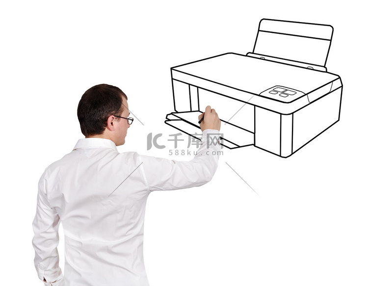 男人绘图打印机