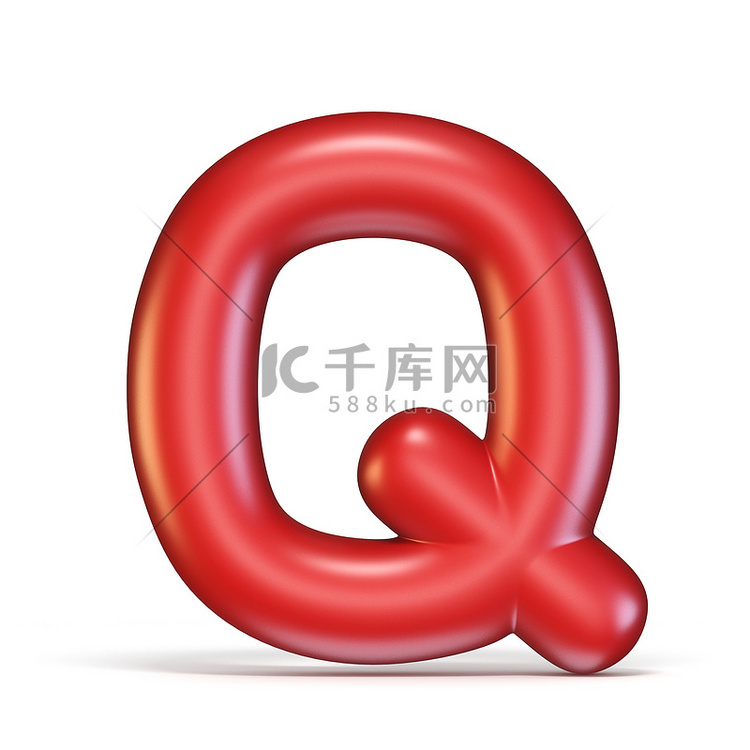 红色光泽字体字母 Q 3d