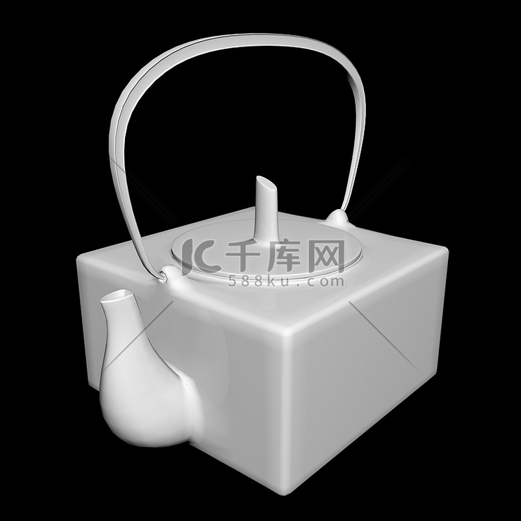白色陶瓷茶壶，3D 插图