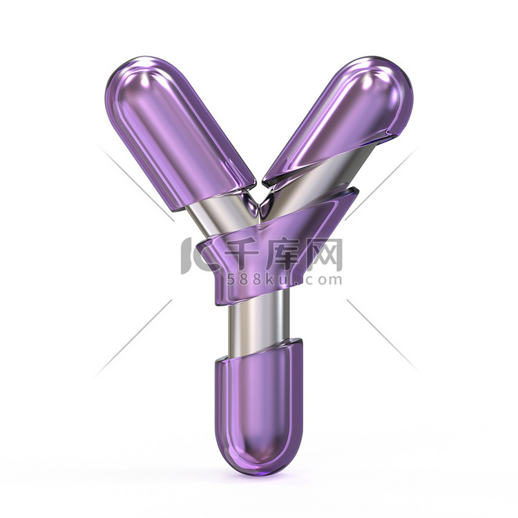 紫色宝石金属芯字体 LETTER Y 3D