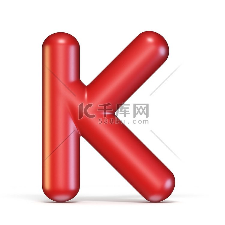 红色光泽字体字母 K 3d