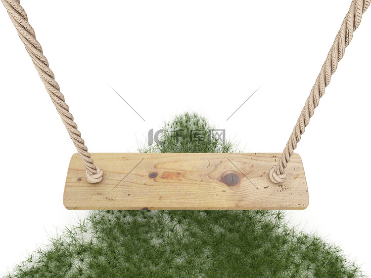 用绳子和木板在草地上荡秋千 3D