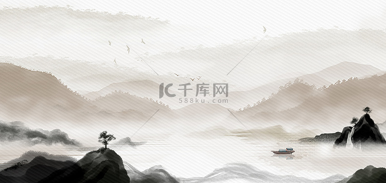 中国风布面纹理水墨山水背景