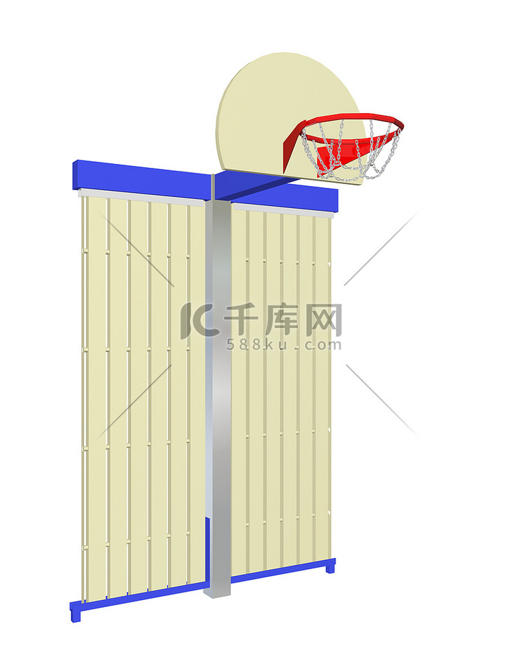 红蓝米色壁挂式篮球门，带防护