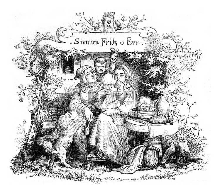 Simmen Fritz & Eva，复古版画。