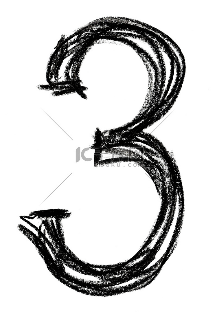 手写素描黑色数字 3