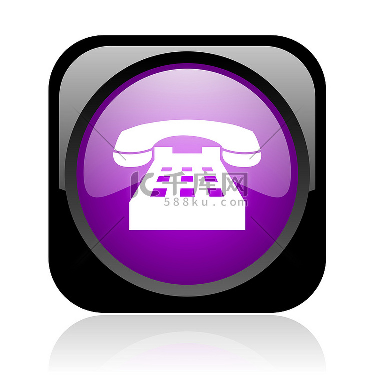 电话黑色和紫色方形 web 光泽图标